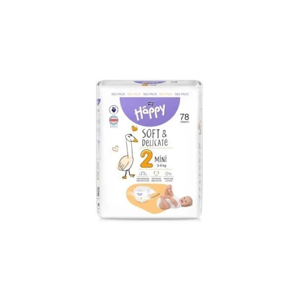 Bella Happy Mini, pieluszki jednorazowe, rozmiar 2, waga 3-6kg, 78 sztuk