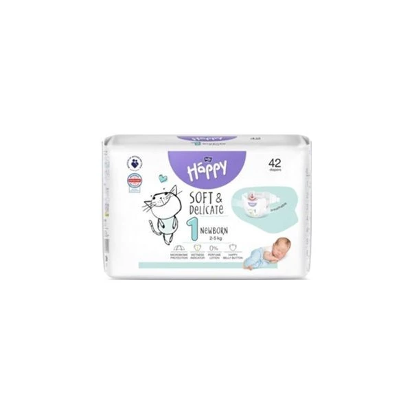Bella Happy Newborn, pieluszki jednorazowe, rozmiar 1, waga 2-5kg, 42 sztuki