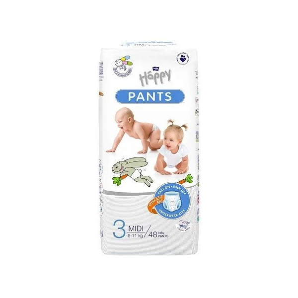 [DATA - 2026-11-30] Bella Happy Pants Midi, pieluchomajtki jednorazowe, rozmiar 3, waga 6-11kg, 48 sztuk