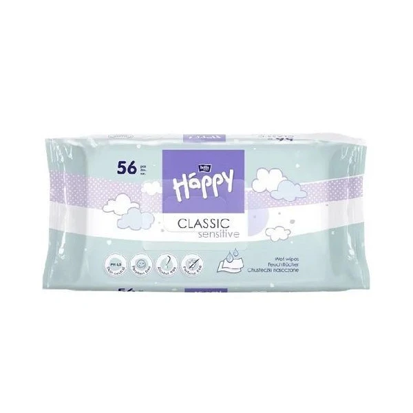 Bella Happy Sensitive, chusteczki nasączone, z wyciągiem z aloesu, 56 sztuk