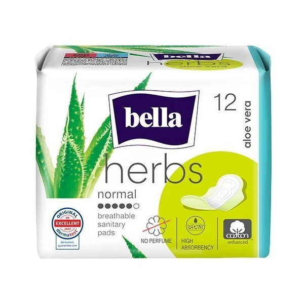 Bella Herbs, Aloe Vera, podpaski ze skrzydełkami, z aloesem, chłonność 5/6, 12 sztuk