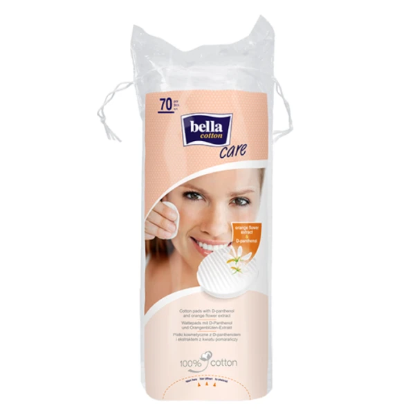 Bella Cotton Care, płatki kosmetyczne, z pantenolem, okrągłe, 70 sztuk