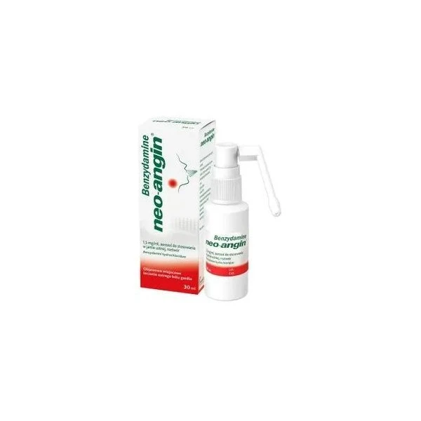 Benzydamine neo-angin 1,5mg/ml, aerozol do stosowania w jamie ustnej, aromat wiśniowy, dla dorosłych i dzieci powyżej 6 roku życia, 30ml