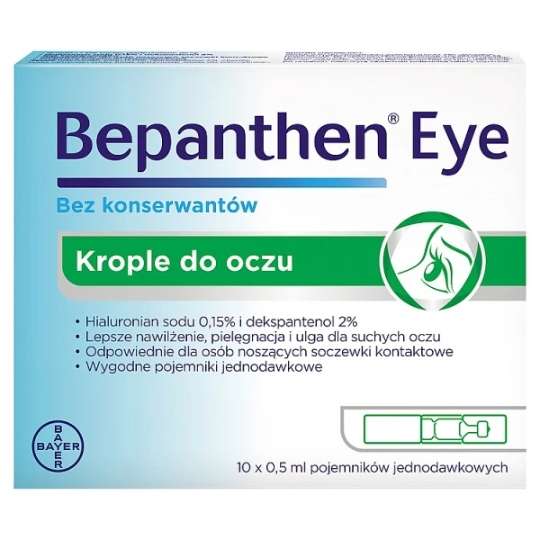 Bepanthen Eye, krople nawilżające do oczu, 10 pojemników po 0,5ml