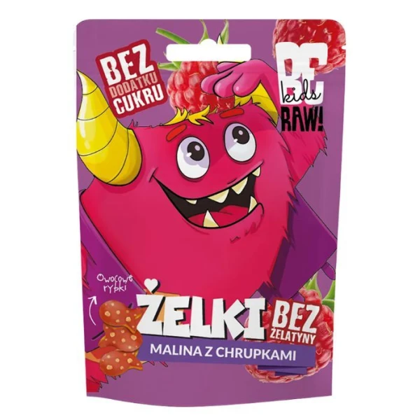 BeRAW! Kids, żelki, malina z chrupkami, bez dodatku cukru, 35g