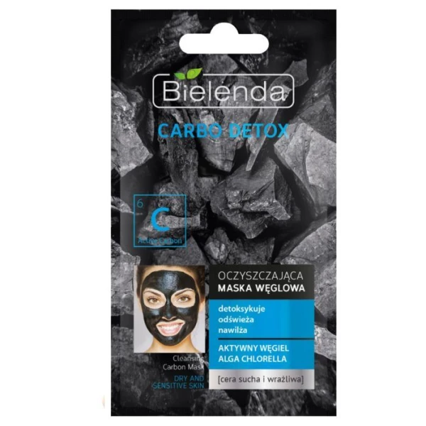 Bielenda Carbo Detox, oczyszczająca maska węglowa, cera sucha i wrażliwa, 8g