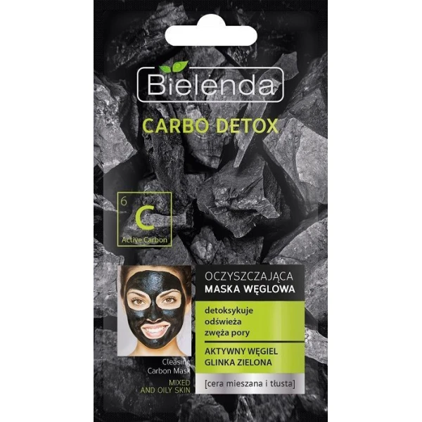 Bielenda Carbo Detox, oczyszczająca maska węglowa, cera tłusta i mieszana, 8g