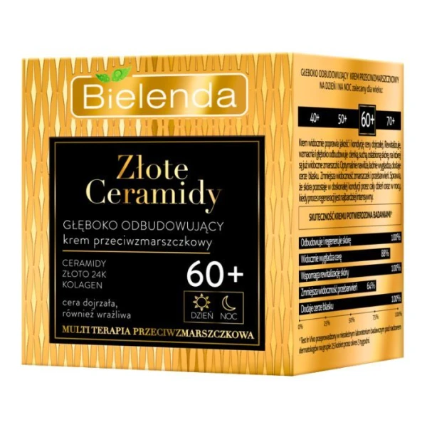 Bielenda Złote Ceramidy, głęboko odbudowujący krem przeciwzmarszczkowy, cera dojrzała, również wrażliwa, 60+, 50ml