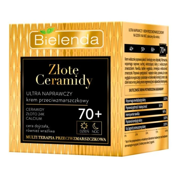 Bielenda Złote Ceramidy, ultra naprawczy krem przeciwzmarszczkowy, cera dojrzała, również wrażliwa, 70+, 50ml