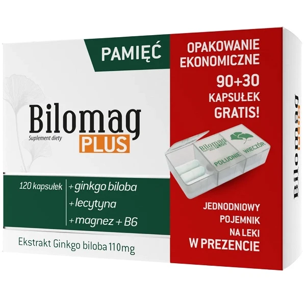 Bilomag Plus, 120 kapsułek + jednodniowy pojemnik na leki