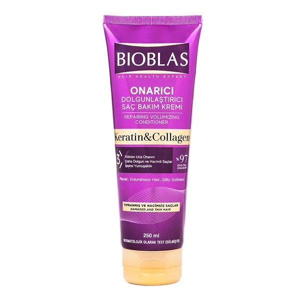Bioblas Keratin & Collagen, odżywka z kolagenem i keratyną, do włosów cienkich i zniszczonych, 250ml