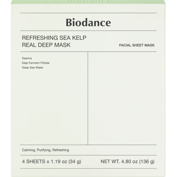 Biodance Refreshing Sea Kelp Real Deep  Mask, łagodząco-odświeżająca maska do twarzy, do skóry tłustej, trądzikowej, 4 sztuki