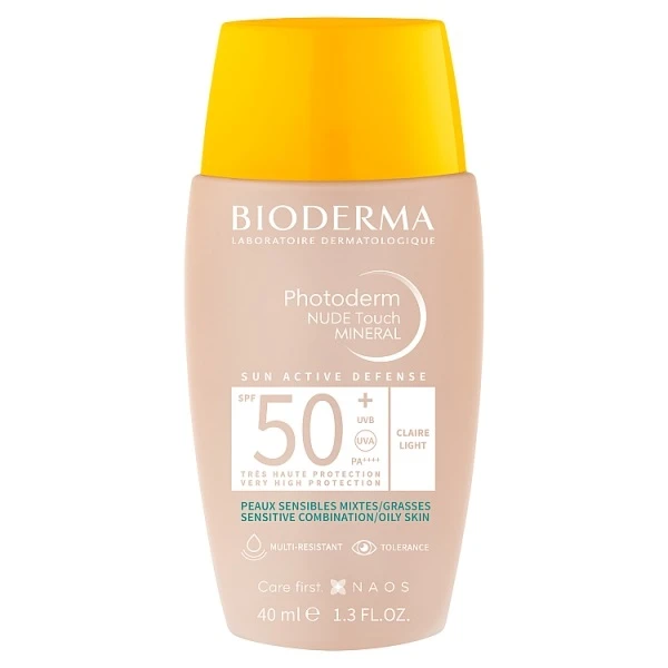 Bioderma Photoderm Nude Touch Mineral SPF 50+, podkład mineralny z efektem nude, skóra tłusta i mieszana, odcień jasny, 40ml