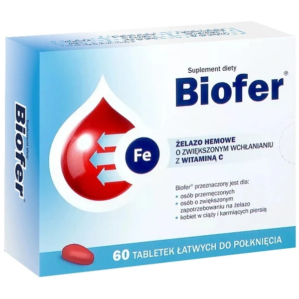 Biofer, żelazo hemowe z witaminą C, 60 tabletek