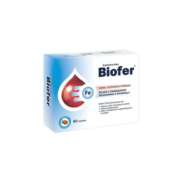 Biofer, żelazo hemowe z witaminą C, 60 tabletek