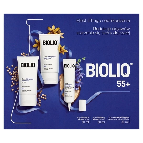 Bioliq 55+, krem na dzień, 50ml + krem na noc, 50ml + krem do skóry oczu, ust, szyi i dekoltu, 30ml