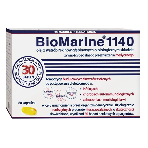 BioMarine 1140, naturalny olej z wątrób rekinów głębinowych, 60 kapsułek