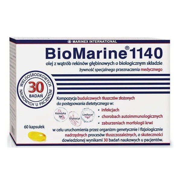 BioMarine 1140, naturalny olej z wątrób rekinów głębinowych, 60 kapsułek