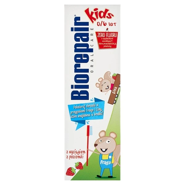 Biorepair Kids, pasta do zębów z wyciągiem z poziomki, 0-6 lat, bez fluoru, 50ml