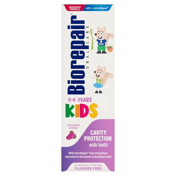 Biorepair Junior Kids, pasta do zębów mlecznych dla dzieci, 0-6 lat, winogrona, bez fluoru, 50ml