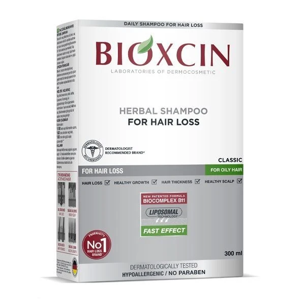 Bioxcin Classic, ziołowy szampon do włosów przetłuszczających się, osłabionych, z tendencją do wypadania, 300ml