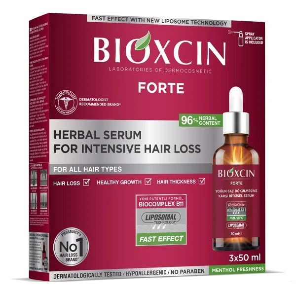 Bioxcin Forte, serum do skóry głowy przeciw silnemu wypadaniu włosów, 3 opakowania po 50ml