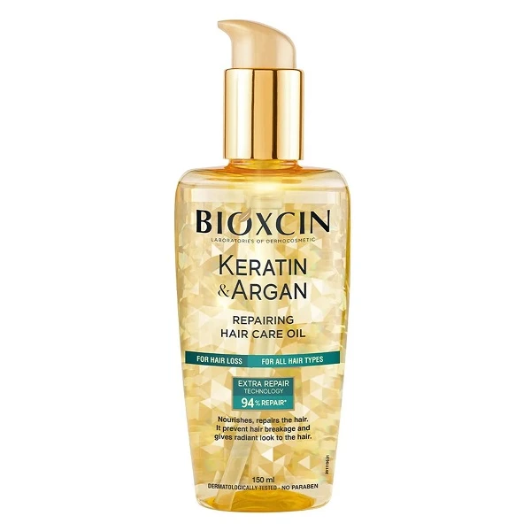 Bioxcin Keratin & Argan, regenerujący olejek do pielęgnacji włosów, z keratyną i olejkiem arganowym, 150ml