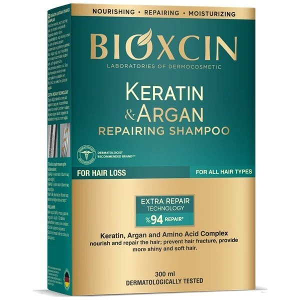 Bioxcin Keratin&Argan, szampon regenerująco-nawilżający, do włosów suchych i normalnych, 300ml