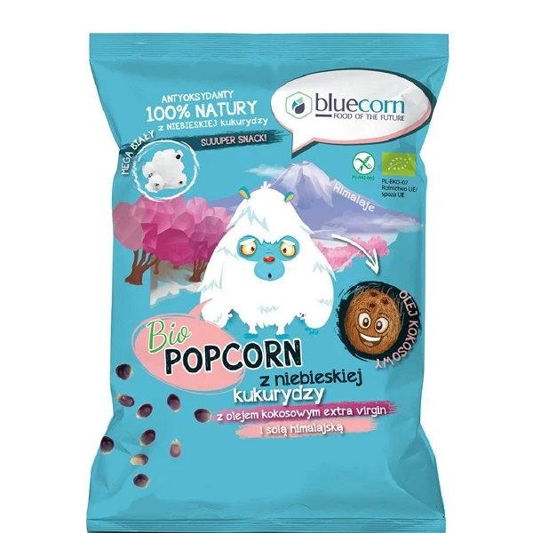 Bluecorn, popcorn z niebieskiej kukurydzy z olejem kokosowym i solą himalajską, bezglutenowy, 50g