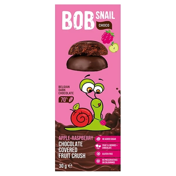 Bob Snail, przekąska jabłkowo-malinowa w ciemnej belgijskiej czekoladzie, 30g