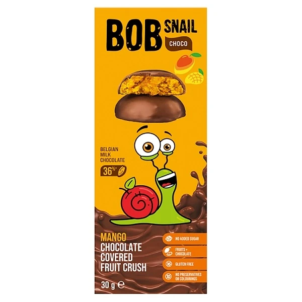 Bob Snail, przekąska mango w mlecznej belgijskiej czekoladzie, 30g