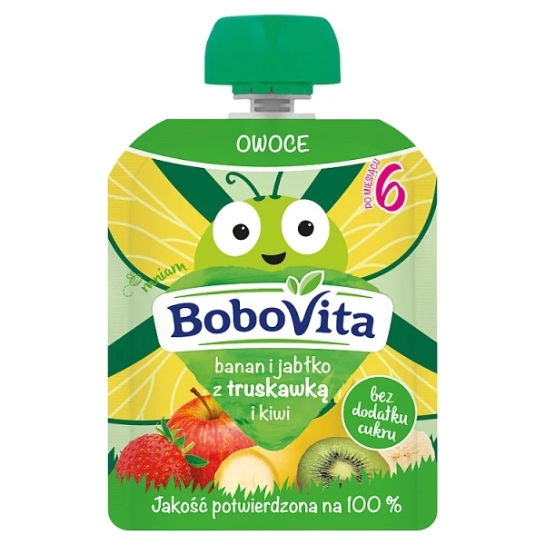 BoboVita, mus owocowy, banan i jabłko z truskawką i kiwi. po 6 miesiącu, 80g