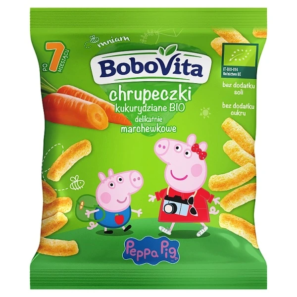 BoboVita Bio, chrupeczki kukurydziane delikatnie marchewkowe, po 7 miesiącu, 20g