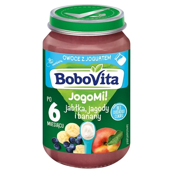 BoboVita, JogoMi!, owoce z jogurtem, jabłka, jagody i banany, po 6 miesiącu, 190g