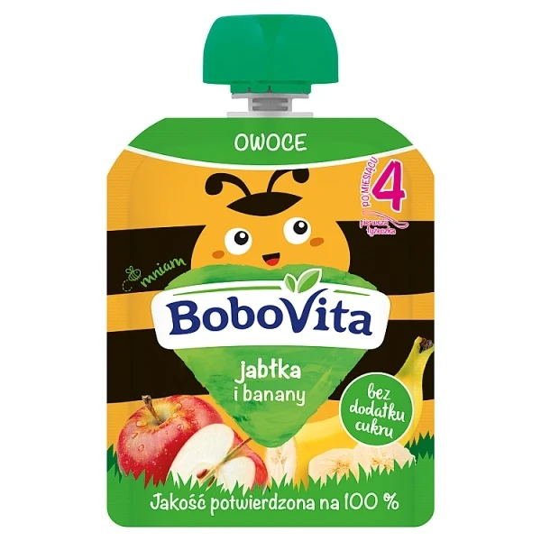 BoboVita, Pierwsza łyżeczka, mus owocowy, jabłka i banany, po 4 miesiącu, 80g