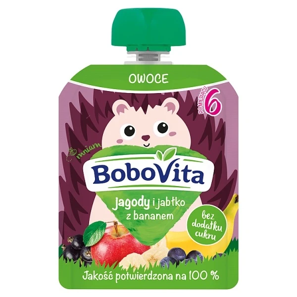 BoboVita, mus owocowy, jagody i jabłka z bananem, po 6 miesiącu, 80g