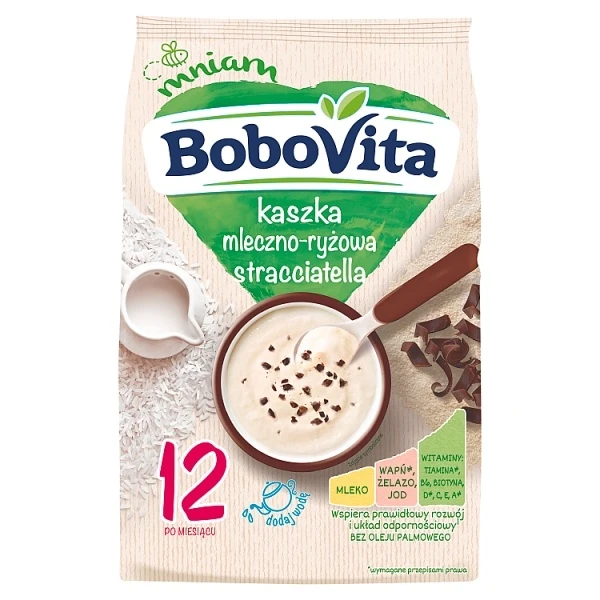 Bobovita, kaszka mleczno-ryżowa, stracciatella, po 12 miesiącu, 210g