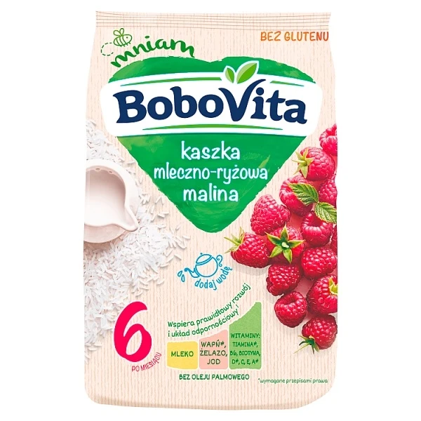 BoboVita, kaszka mleczno-ryżowa, malina, po 6 miesiącu, 230g