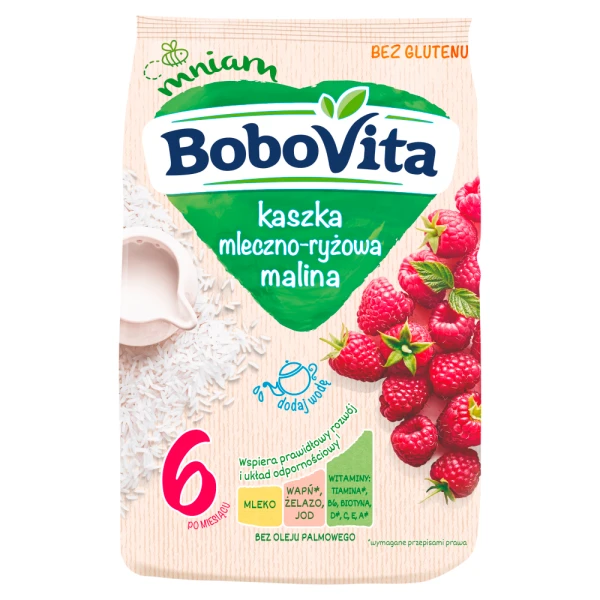 BoboVita, kaszka mleczno-ryżowa, malina, po 6 miesiącu, 230g