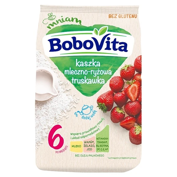 BoboVita, kaszka mleczno-ryżowa, truskawka, po 6 miesiącu, 230g