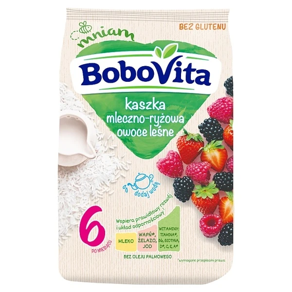 BoboVita, kaszka mleczno-ryżowa owoce leśne, po 6 miesiącu życia, 230g