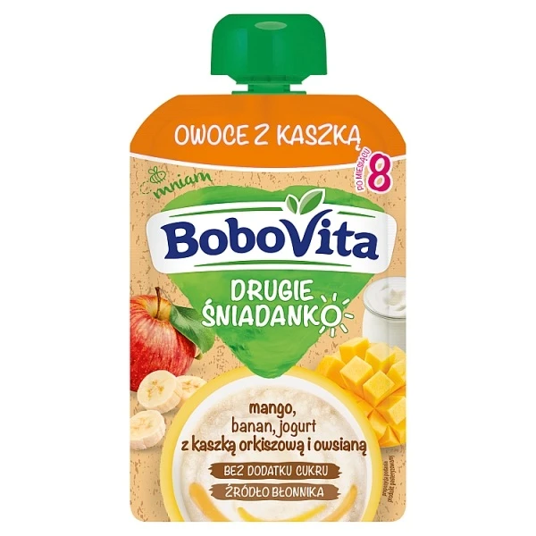 [DATA - 2026-10-23] BoboVita Drugie Śniadanko, mus owocowy, mango, banan, jogurt z kaszką orkiszową i owsianą, po 8 miesiącu, 100g