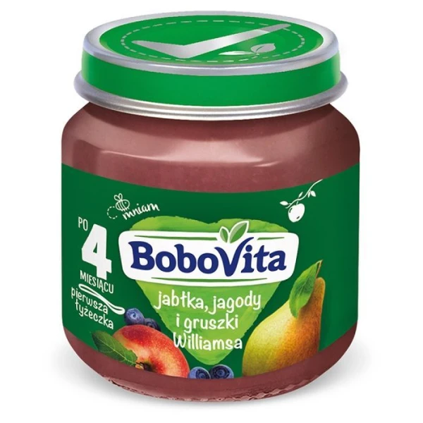 BoboVita Pierwsza Łyżeczka, jabłka, jagody i gruszki Williamsa, po 4 miesiącu, 125g