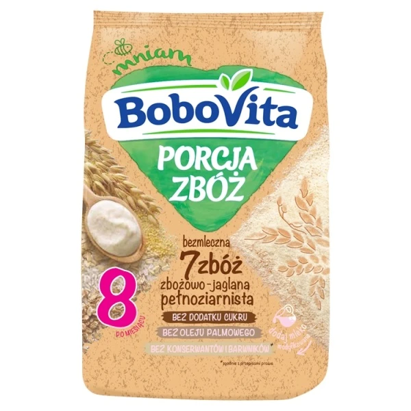 BoboVita Porcja Zbóż, kaszka bezmleczna zbożowo-jaglana, 7 zbóż, pełnoziarnista, po 8 miesiącu, 170g