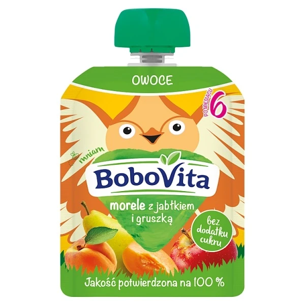 BoboVita, mus owocowy, morele z jabłkiem i gruszką, po 6 miesiącu, 80g