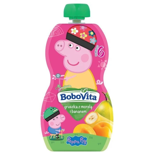 BoboVita, Świnka Peppa, mus owocowy, gruszka z morelą i bananem, po 6 miesiącu, 100g