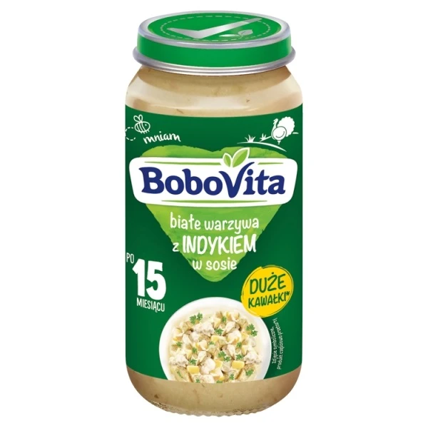 BoboVita, białe warzywa z indykiem w sosie, po 15 miesiącu życia, 250g