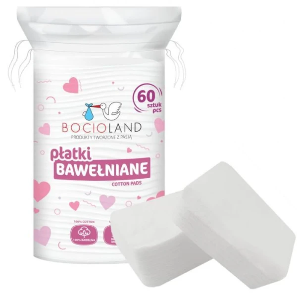 Bocioland, bawełniane płatki kosmetyczne dla niemowląt, 60 sztuk