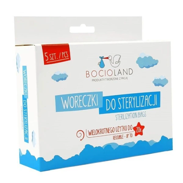 Bocioland, woreczki do sterylizacji, wielokrotnego użytku, 5 sztuk