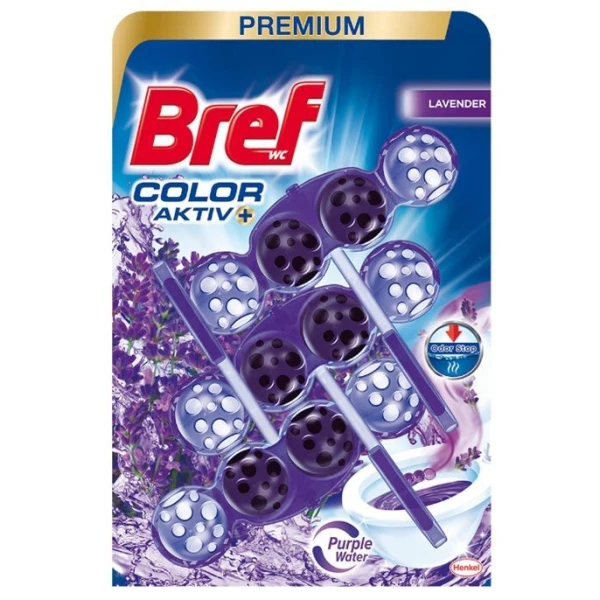 Bref WC Color Activ Premium, zawieszka toaletowa, Lavender, 3x50g